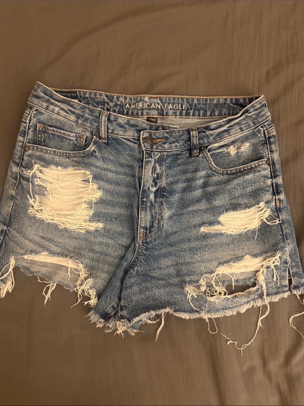 American Eagle Outfitters Frayed Distressed Blue Denim Shorts
